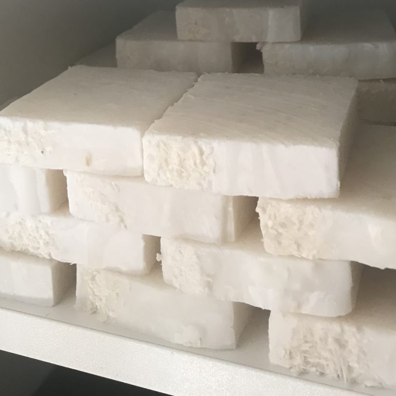 Coconut and Lime Hand and Body Soap Scrub Bars Stacked