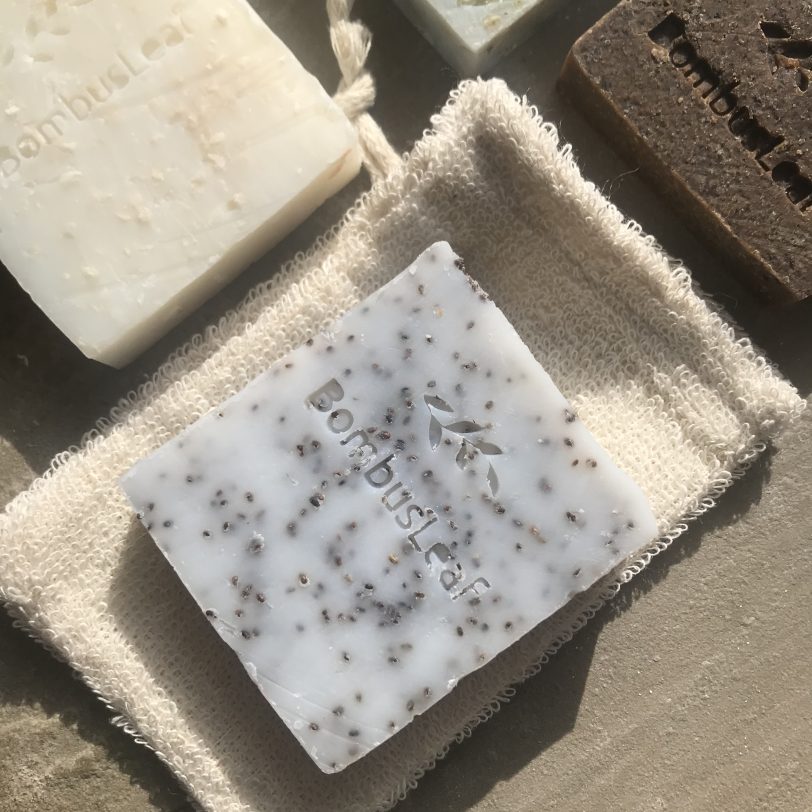 Chia & Peppermint Hand & Body Soap Scrub On a Soap Pouch