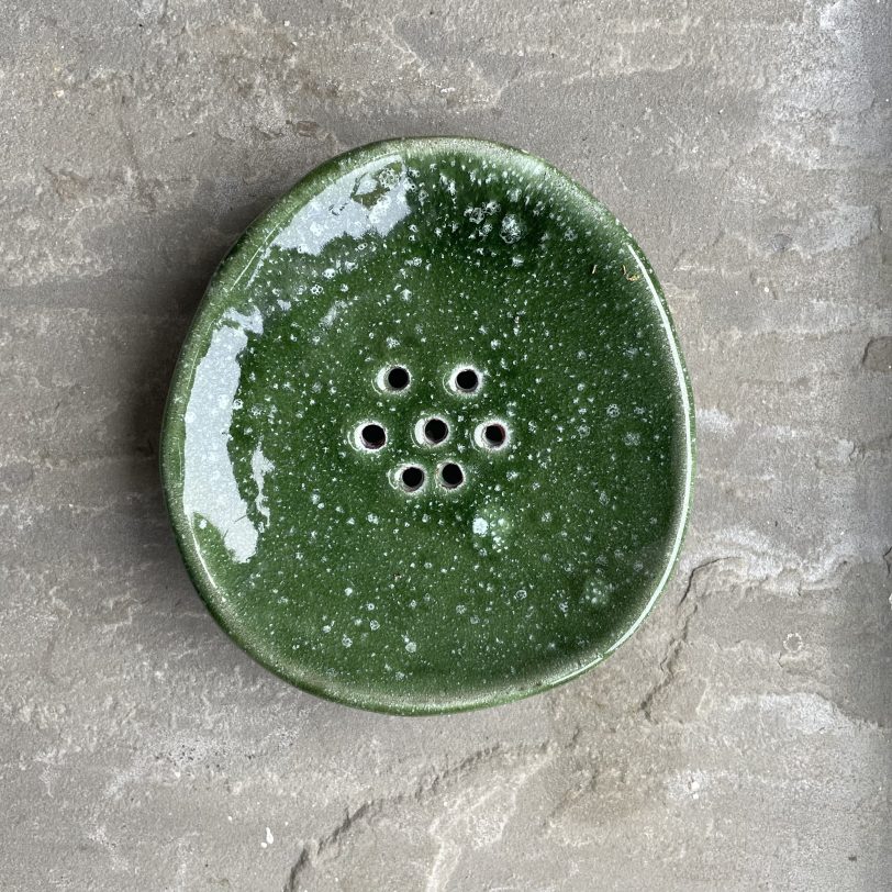 Round green ceramic soap dish